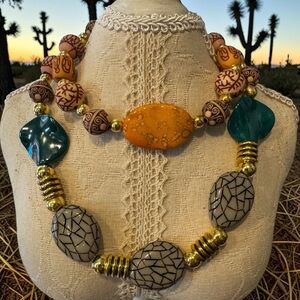 Bold Earth Tone Statement Beaded Necklace